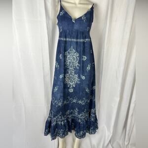 SECRET MISSION Denim Tie Dye Blue Cotton Maxi Phoenix Dress Women’s Size M NWT